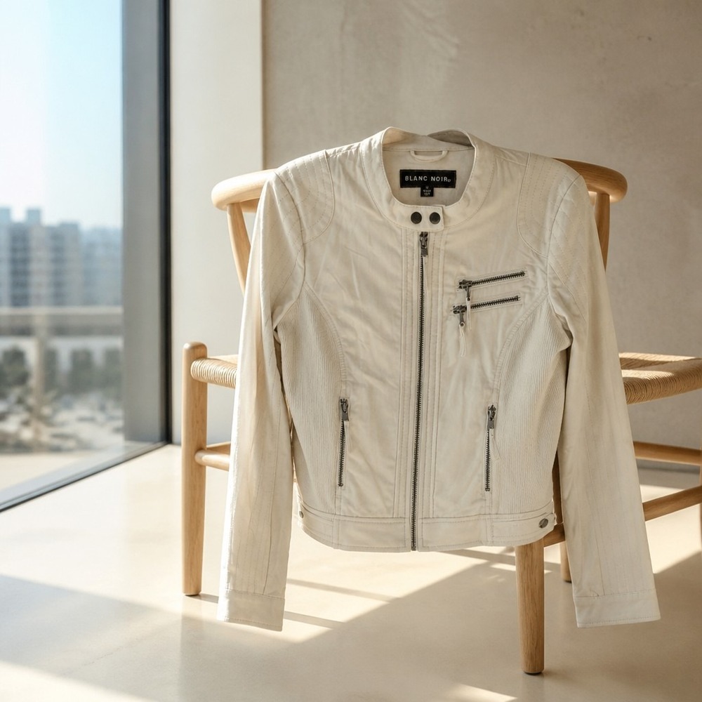 Blanc Noir Jacket Ivory Faux Leather Moto Women's Small